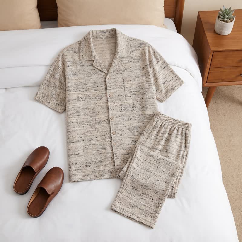 Loungewear-Set aus melierter Baumwolle mit Knöpfen - image 1