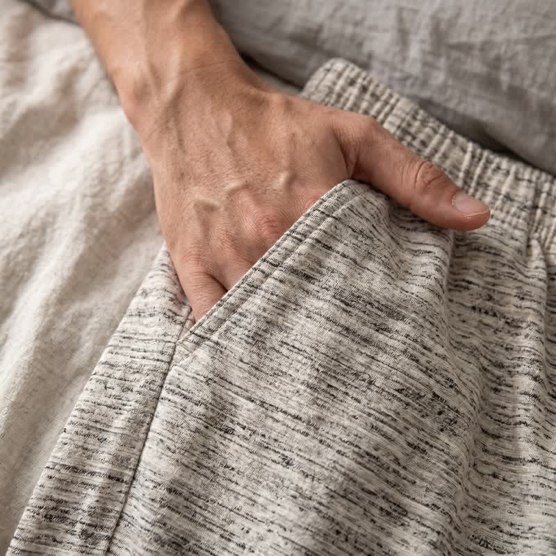 Loungewear-Set aus melierter Baumwolle mit Knöpfen - image 5