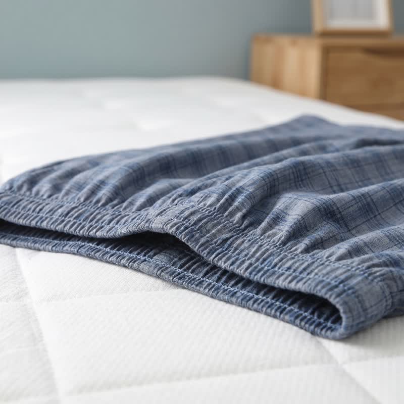 Loungewear-Set aus blau-grau karierter Baumwolle mit Knöpfen - image 6