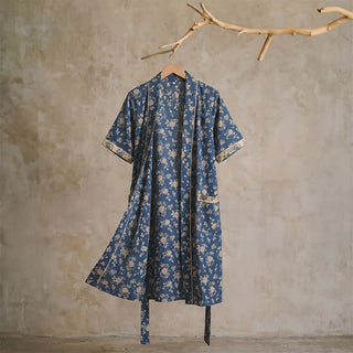 Indigoblauer Kimono-Bademantel mit Vintage-Blumenmuster - XL - image 0