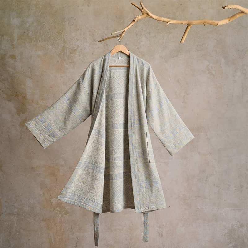 Kimono-Bademantel aus Baumwolle mit ethnischem geometrischem Muster - XL - Grau - image 12