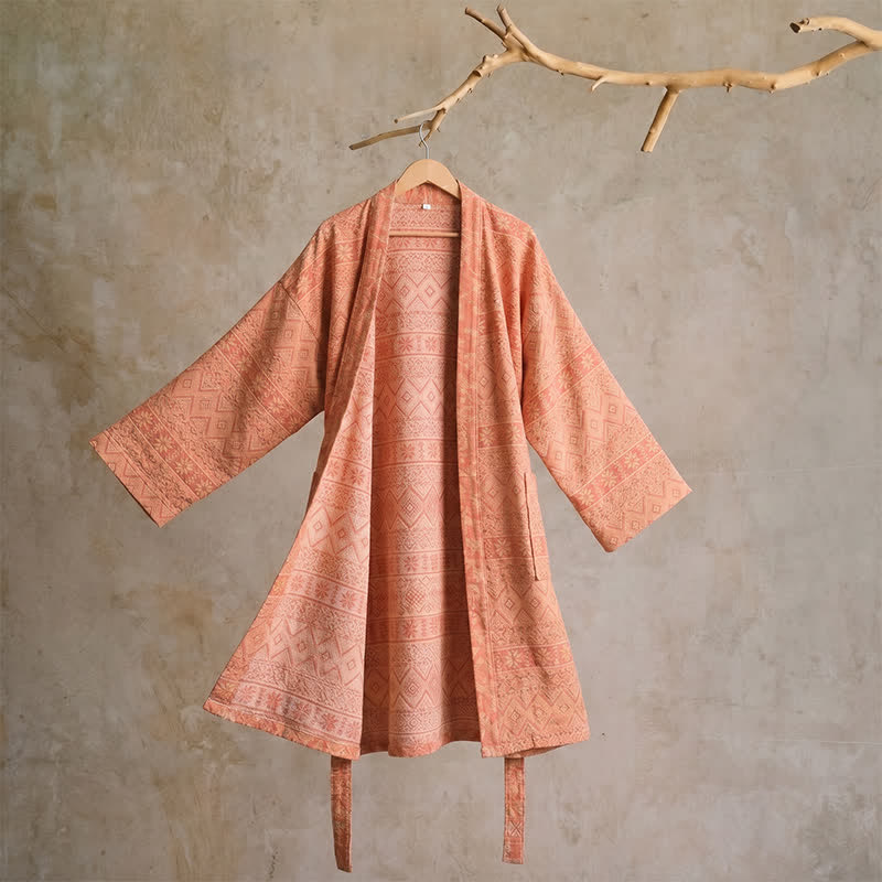 Kimono-Bademantel aus Baumwolle mit ethnischem geometrischem Muster - XL - Rot - image 0