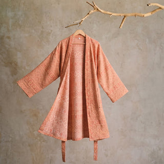 Kimono-Bademantel aus Baumwolle mit ethnischem geometrischem Muster - XL - Rot - image 0
