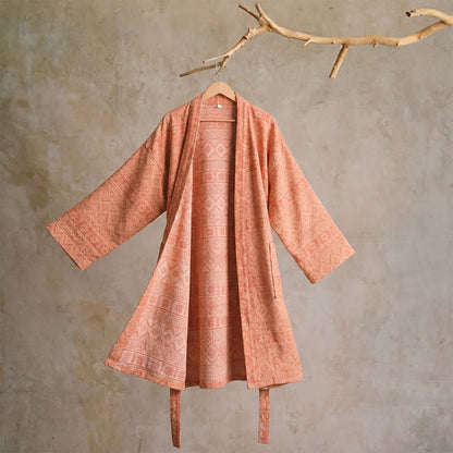Kimono-Bademantel aus Baumwolle mit ethnischem geometrischem Muster - XL - Rot - image 0