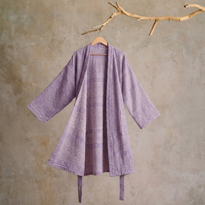 Kimono-Bademantel aus Baumwolle mit ethnischem geometrischem Muster - XL - Lila - image 9