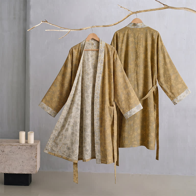 Wendbarer Kimono-Bademantel aus Baumwolle mit Blumenmuster - image 0