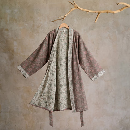 Wendbarer Kimono-Bademantel aus Baumwolle mit Blumenmuster - L - Grau - image 12