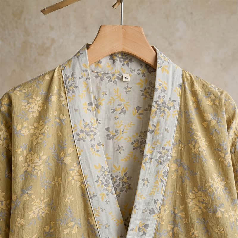 Wendbarer Kimono-Bademantel aus Baumwolle mit Blumenmuster - image 3
