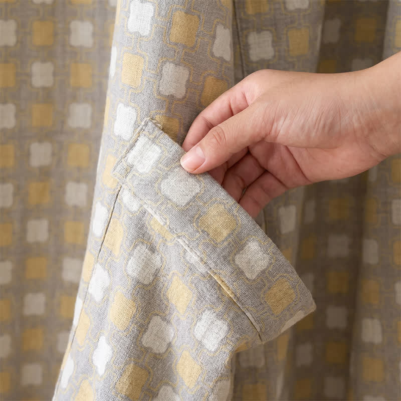 Kimono-Bademantel aus weicher, gelb-grau karierter Baumwolle - image 6