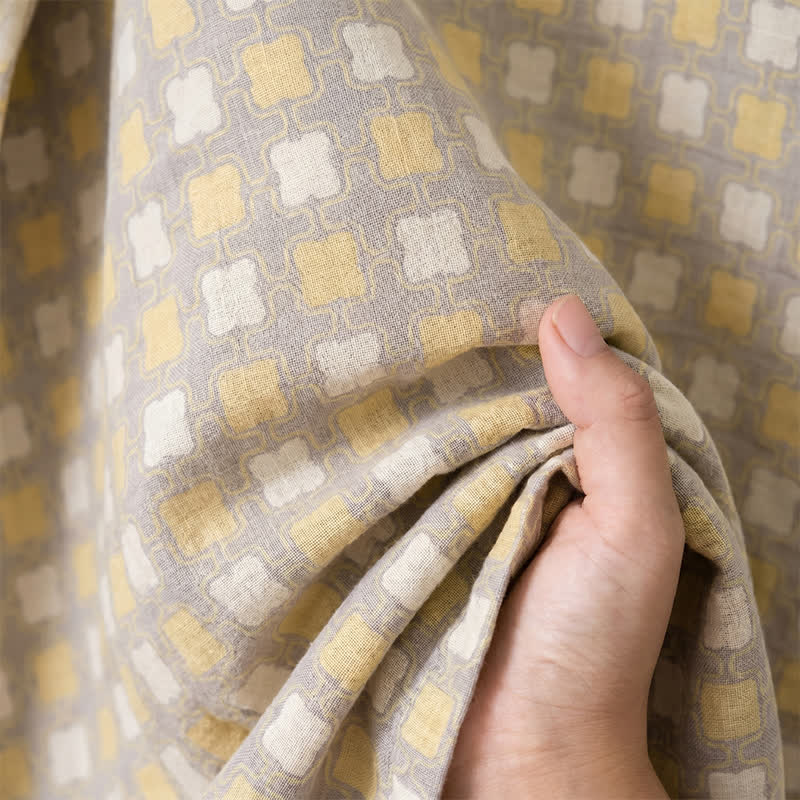 Kimono-Bademantel aus weicher, gelb-grau karierter Baumwolle - image 7
