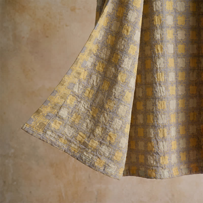 Kimono-Bademantel aus weicher, gelb-grau karierter Baumwolle - image 4