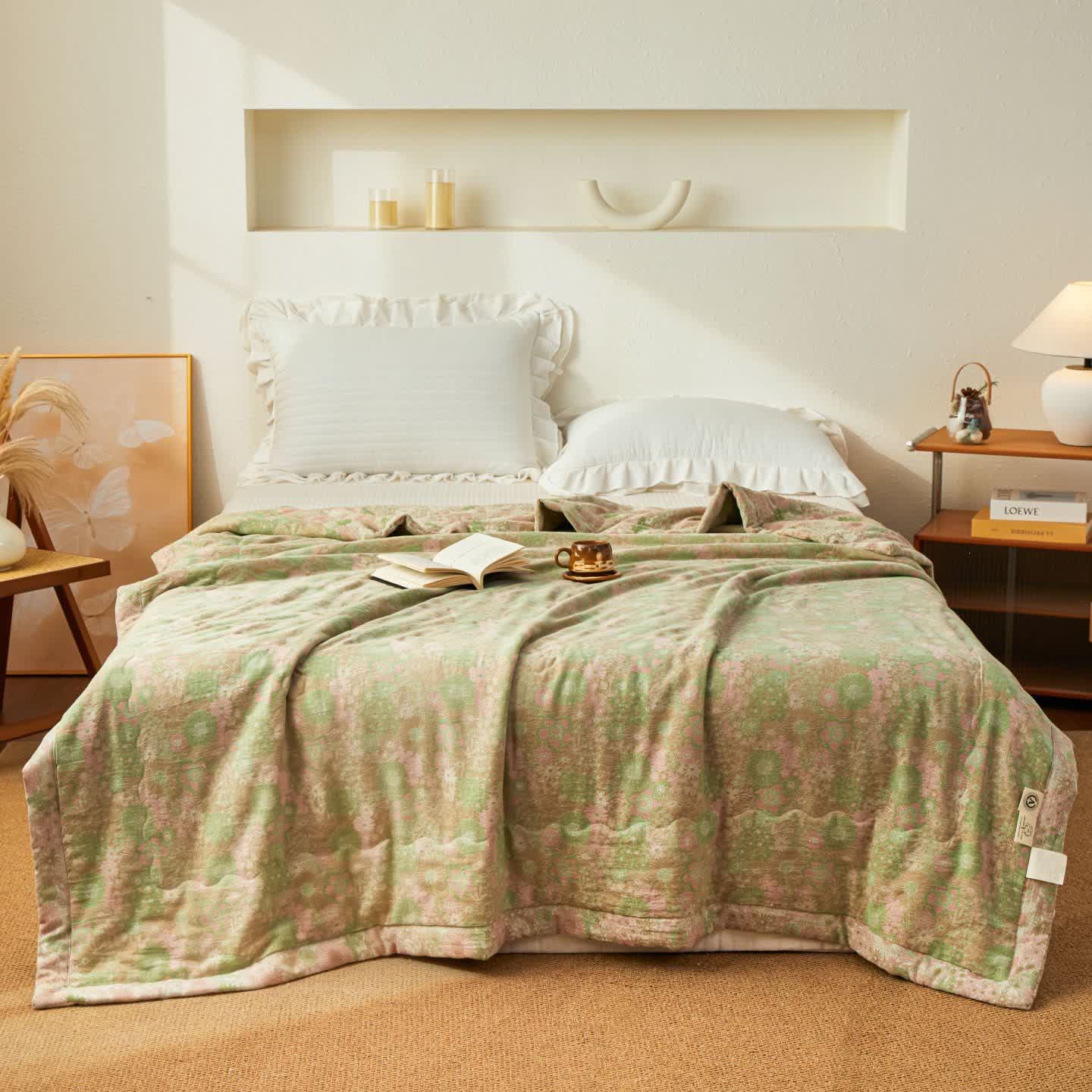 Garngefärbte Boho-Blumen-Jacquard-Musselindecke - image 1