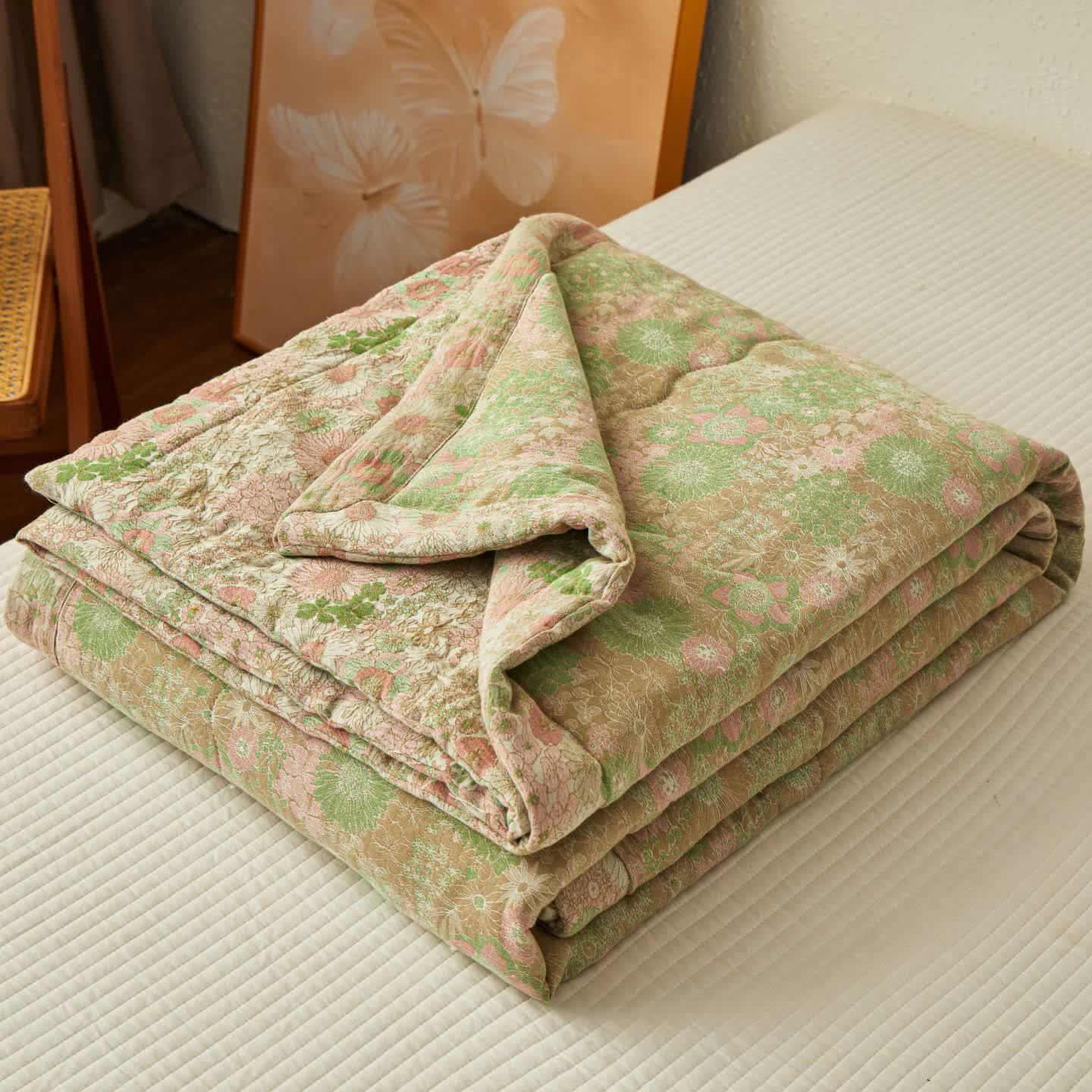 Garngefärbte Boho-Blumen-Jacquard-Musselindecke - image 3