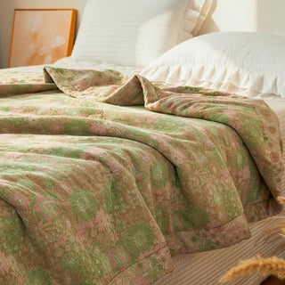 Garngefärbte Boho-Blumen-Jacquard-Musselindecke - Königin - image 0