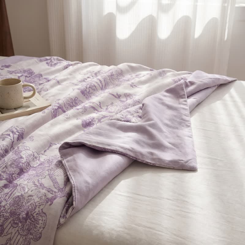 Mehrfarbige Patchworkdecke aus Bambusfasern mit floralem Rankenmuster - image 5