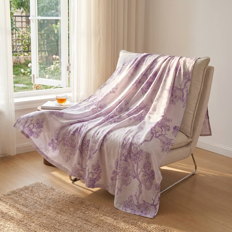 Mehrfarbige Patchworkdecke aus Bambusfasern mit floralem Rankenmuster - image 2