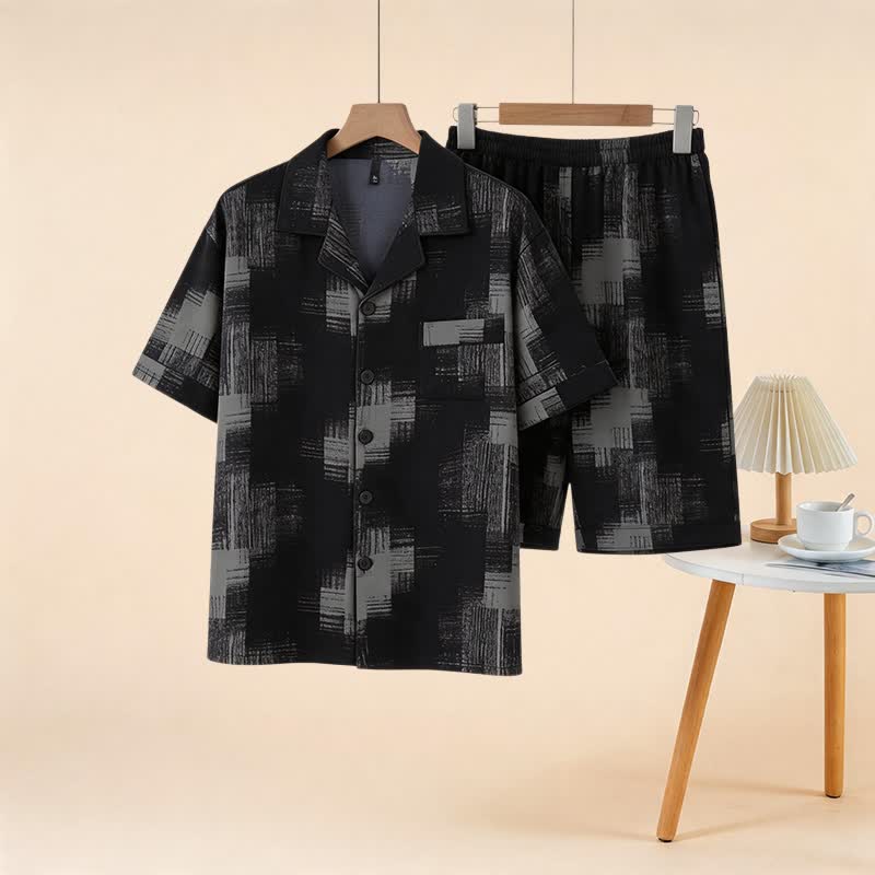 Loungewear-Set in Übergröße mit dunklem, abstraktem Muster - Schwarz - 7XL - image 0