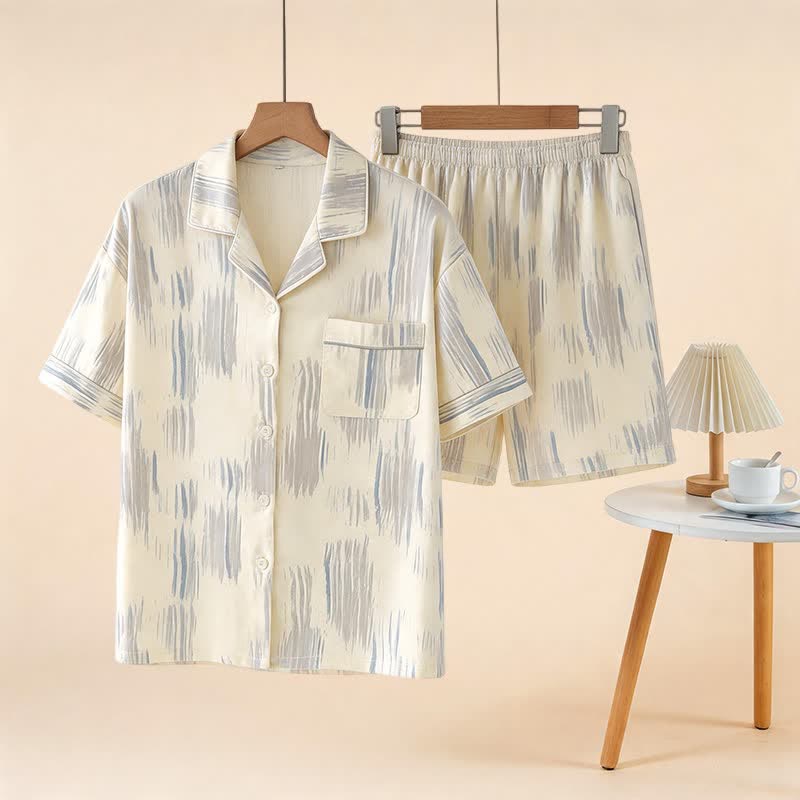 Unisex-Loungewear-Set aus gestreifter Modal-Baumwolle - Beige - 3XL - image 0