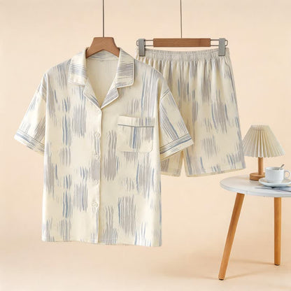 Unisex-Loungewear-Set aus gestreifter Modal-Baumwolle - Beige - 3XL - image 0