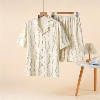 Unisex-Pyjama-Set aus Modal mit Wellenstreifen - Beige - 3XL - image 0