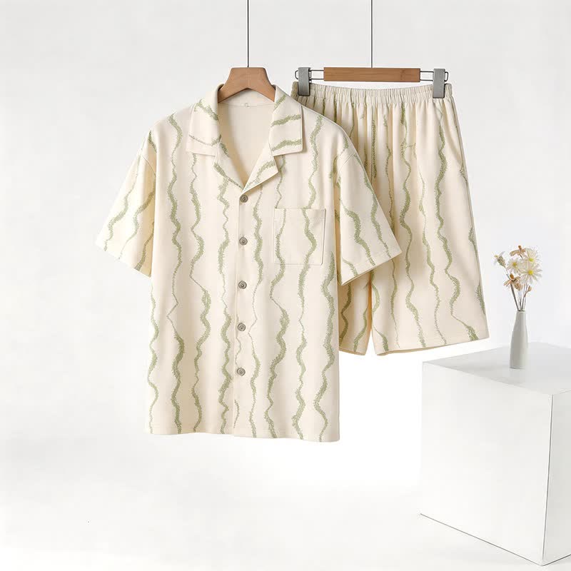 Unisex-Pyjama-Set aus Modal mit Wellenstreifen - image 1