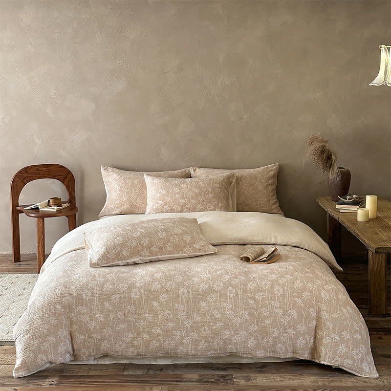Bettwäsche-Set aus Baumwolle mit Kamel- und Blumenmuster (Jacquard) - Kamel - Spannbettlaken - König - image 0