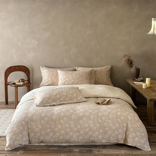 Bettwäsche-Set aus Baumwolle mit Kamel- und Blumenmuster (Jacquard) - Kamel - Spannbettlaken - König - image 0