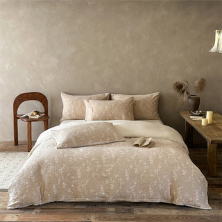 Bettwäsche-Set aus Baumwolle mit zartem Kamel- und zartem Blumenmuster (Jacquard) - Kamel - Spannbettlaken - König - image 0