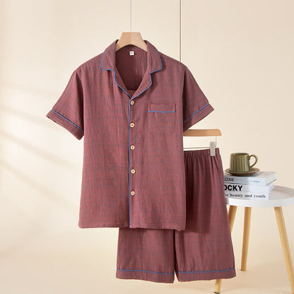 Minimalistischer Schlafanzug aus Musselin-Gaze - Wein - 2XL - image 15