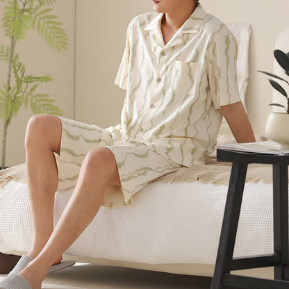 Unisex-Pyjama-Set aus Modal mit Wellenstreifen - image 3