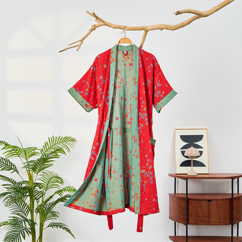 Kimono-Bademantel aus Musselin mit kurzen Ärmeln - Rot - 2XL - image 9