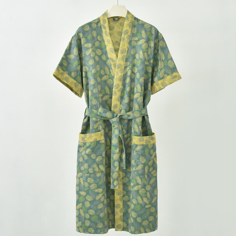 Kimono-Bademantel aus Baumwollgaze mit tropischem Farnmuster - Grün - 2XL - image 0