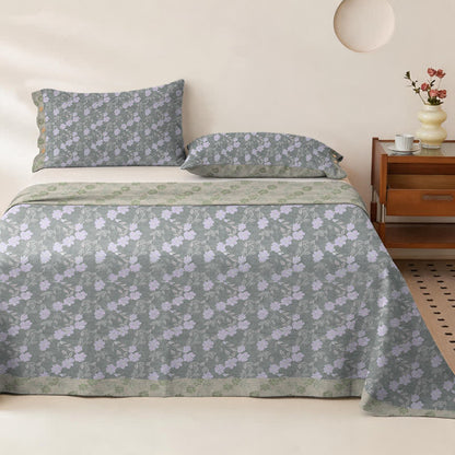 Elegante Tagesdecke aus doppellagigem Baumwollgewebe mit Blumenmuster - Tagesdecke mit 2 Kissenbezügen - 270cm x 240cm - Grau & Grün - image 6