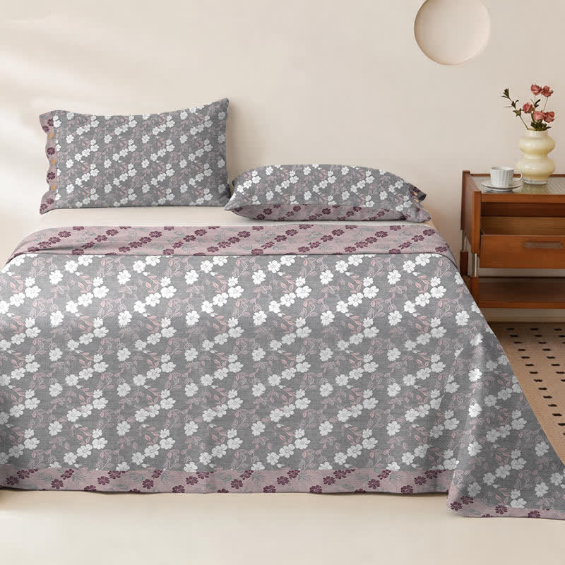 Elegante Tagesdecke aus doppellagigem Baumwollgewebe mit Blumenmuster - Tagesdecke mit 2 Kissenbezügen - 270cm x 240cm - Grau & Rosa - image 4