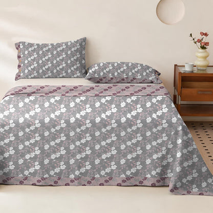 Elegante Tagesdecke aus doppellagigem Baumwollgewebe mit Blumenmuster - Tagesdecke mit 2 Kissenbezügen - 270cm x 240cm - Grau & Rosa - image 4