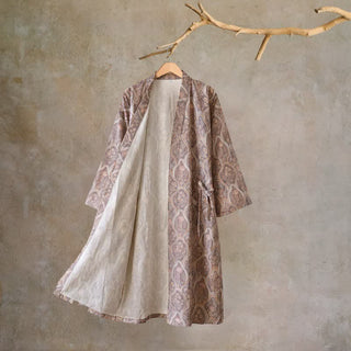 Boho Vintage Kimono-Bademantel aus Baumwollgaze - Karamell - L - image 0