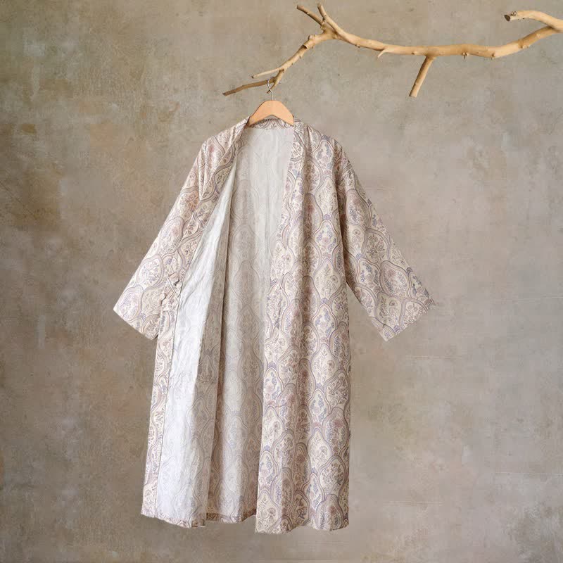 Boho Vintage Kimono-Bademantel aus Baumwollgaze - Beige - L - image 9