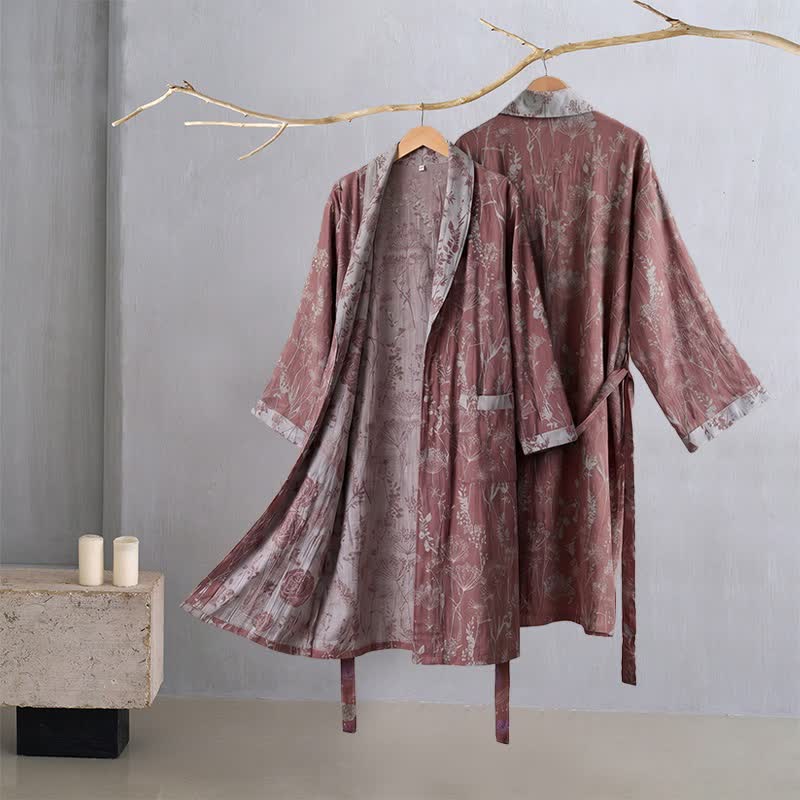 Vintage-Bademantel aus Baumwolle mit botanischem Flair (Doppelgaze) - image 1