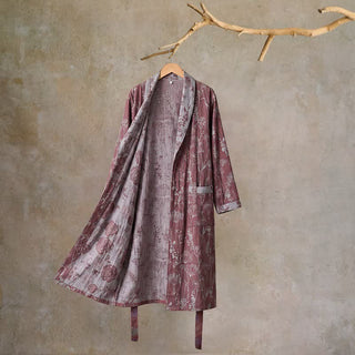 Vintage-Bademantel aus Baumwolle mit botanischem Flair (Doppelgaze) - Wein - XL - image 0