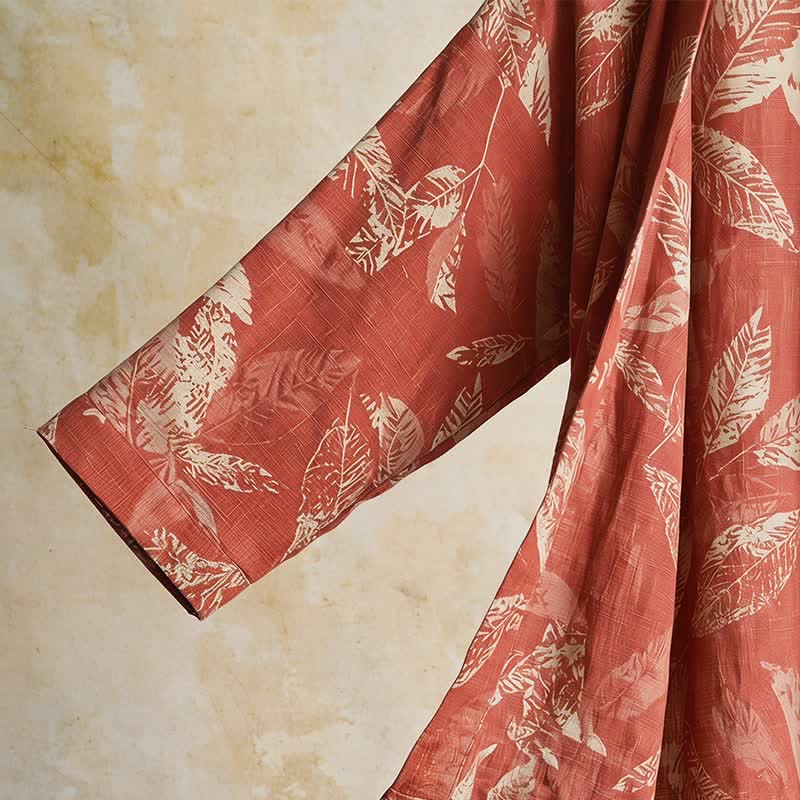 Kimono-Bademantel aus Baumwollgaze mit Korallenblattmuster - image 5