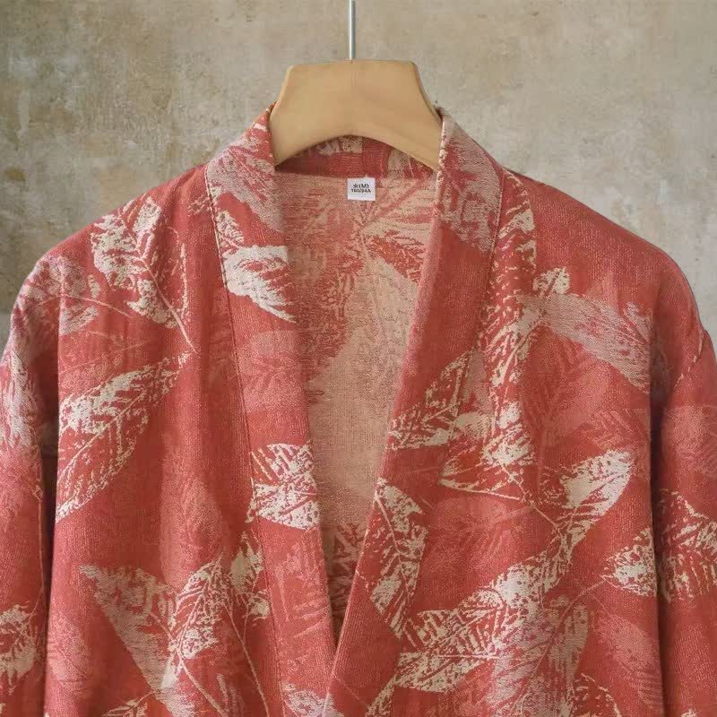 Kimono-Bademantel aus Baumwollgaze mit Korallenblattmuster - image 4