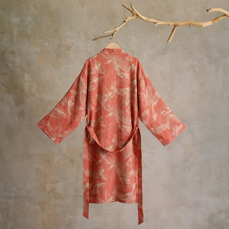 Kimono-Bademantel aus Baumwollgaze mit Korallenblattmuster - image 2