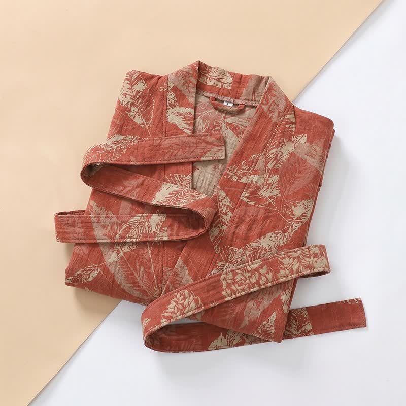 Kimono-Bademantel aus Baumwollgaze mit Korallenblattmuster - image 3