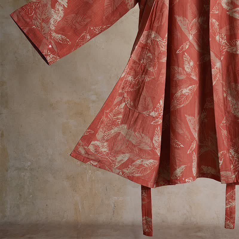 Kimono-Bademantel aus Baumwollgaze mit Korallenblattmuster - image 6