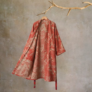 Kimono-Bademantel aus Baumwollgaze mit Korallenblattmuster - Rot - XL - image 0