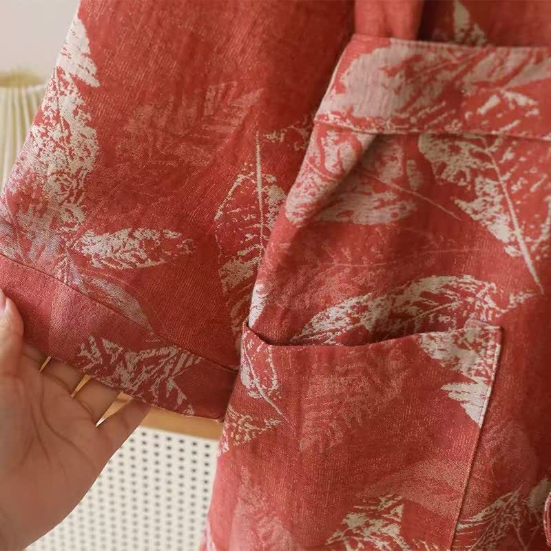 Kimono-Bademantel aus Baumwollgaze mit Korallenblattmuster - image 7
