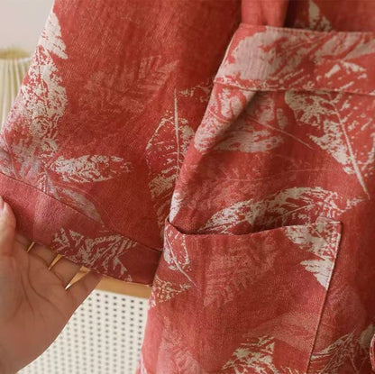 Kimono-Bademantel aus Baumwollgaze mit Korallenblattmuster - image 7
