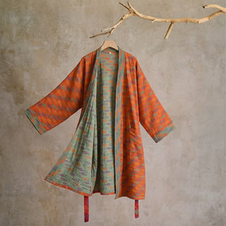 Kimono-Bademantel aus Baumwollgaze mit Fischmotiv - Orange - L - image 0