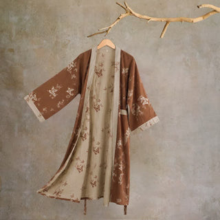 Eleganter Kimono-Bademantel aus Baumwolle mit Schmetterlingsmotiv - Kaffee - 2XL - image 0