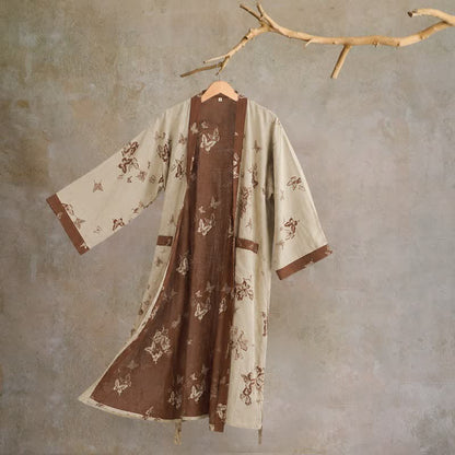 Eleganter Kimono-Bademantel aus Baumwolle mit Schmetterlingsmotiv - Beige - 2XL - image 9